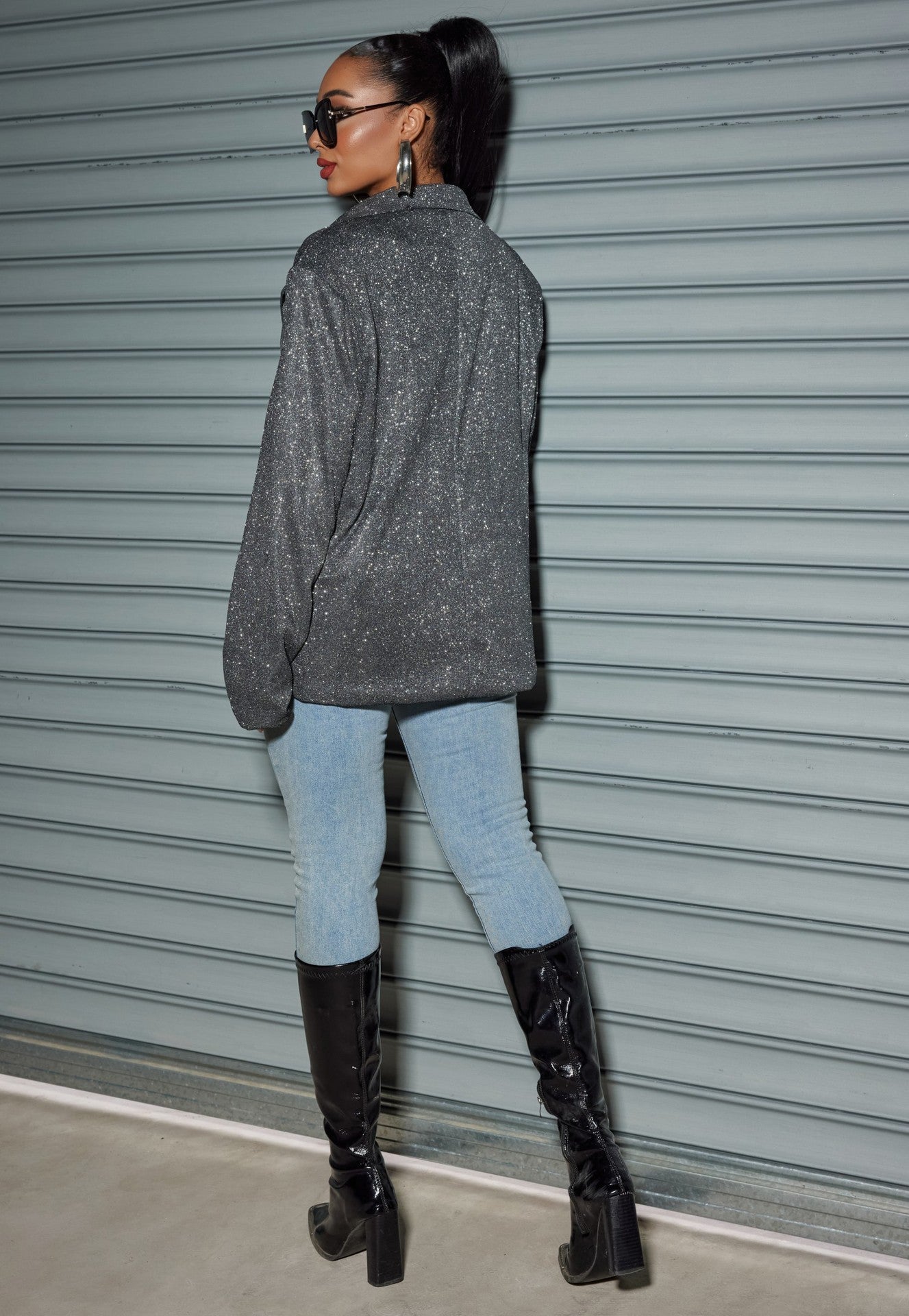 Oversized Sequin Cardigan Blazer