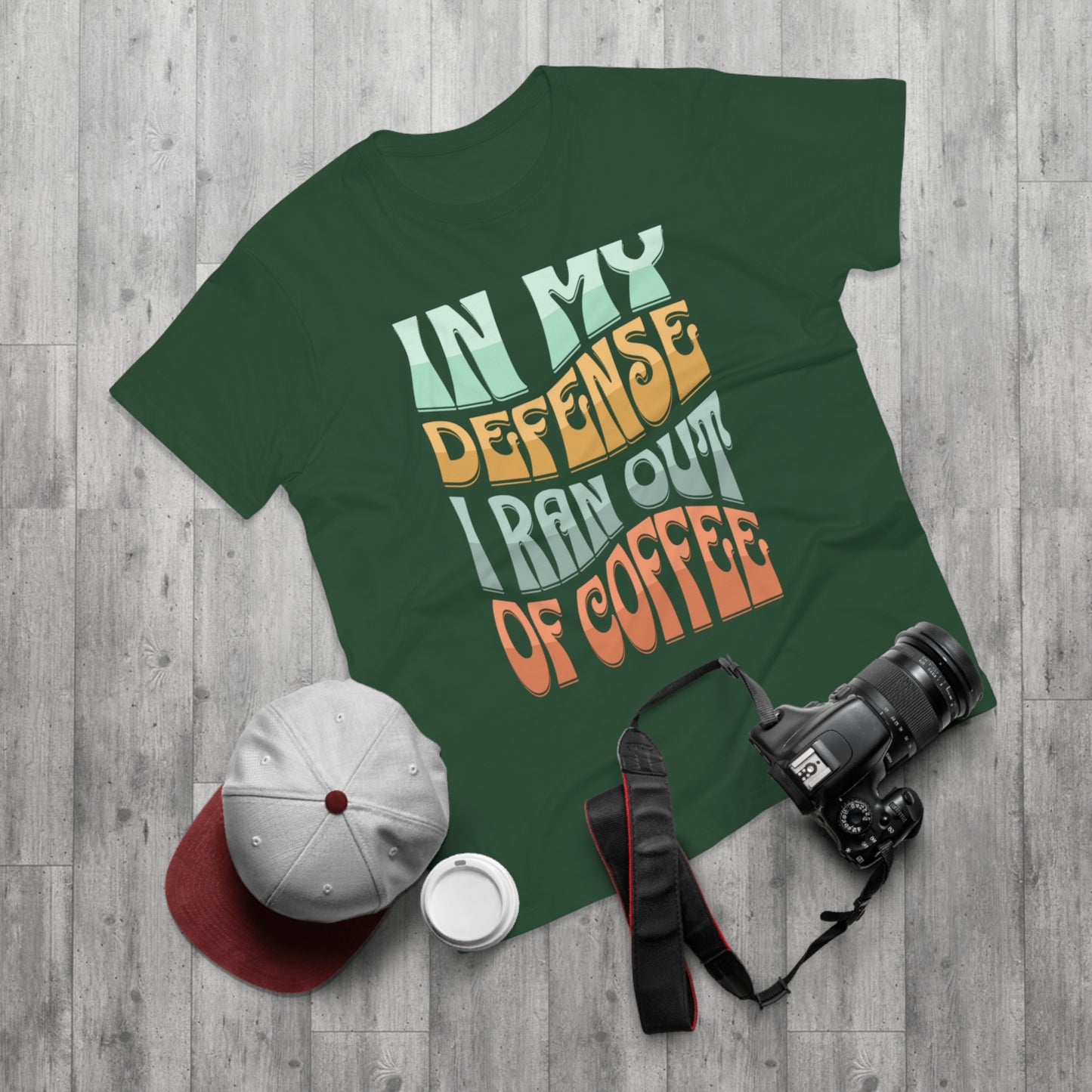 "In My Defense I Ran Out Of Coffee" Retro Typography Coffee Lover Tee