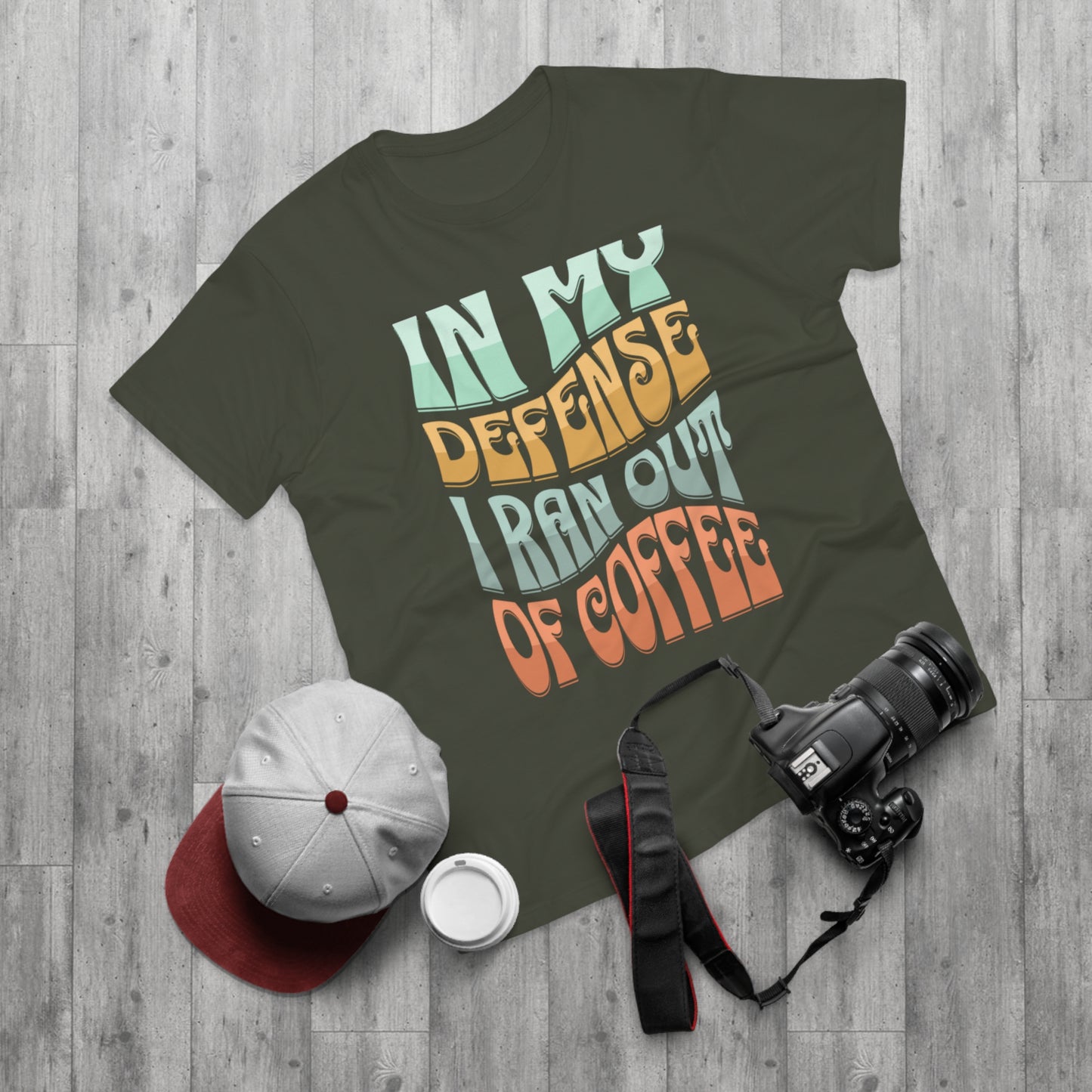 "In My Defense I Ran Out Of Coffee" Retro Typography Coffee Lover Tee