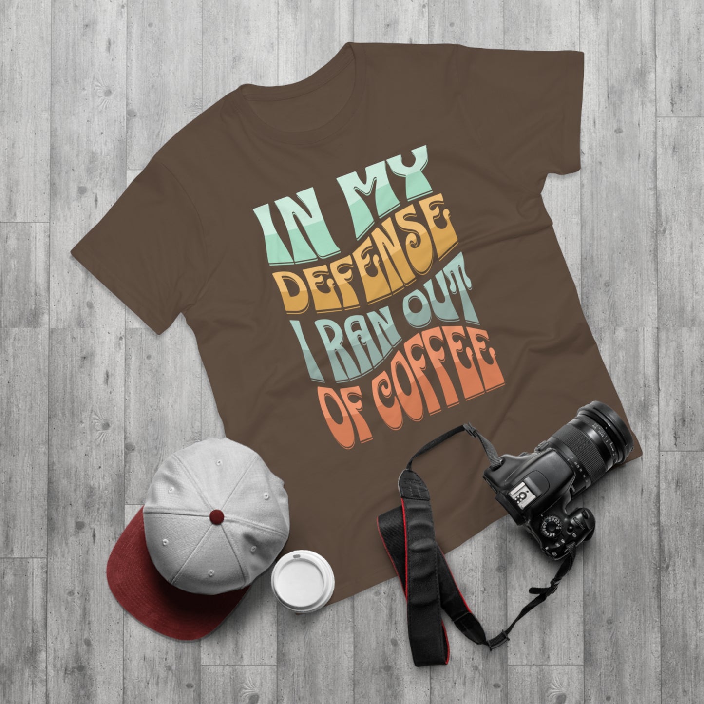 "In My Defense I Ran Out Of Coffee" Retro Typography Coffee Lover Tee