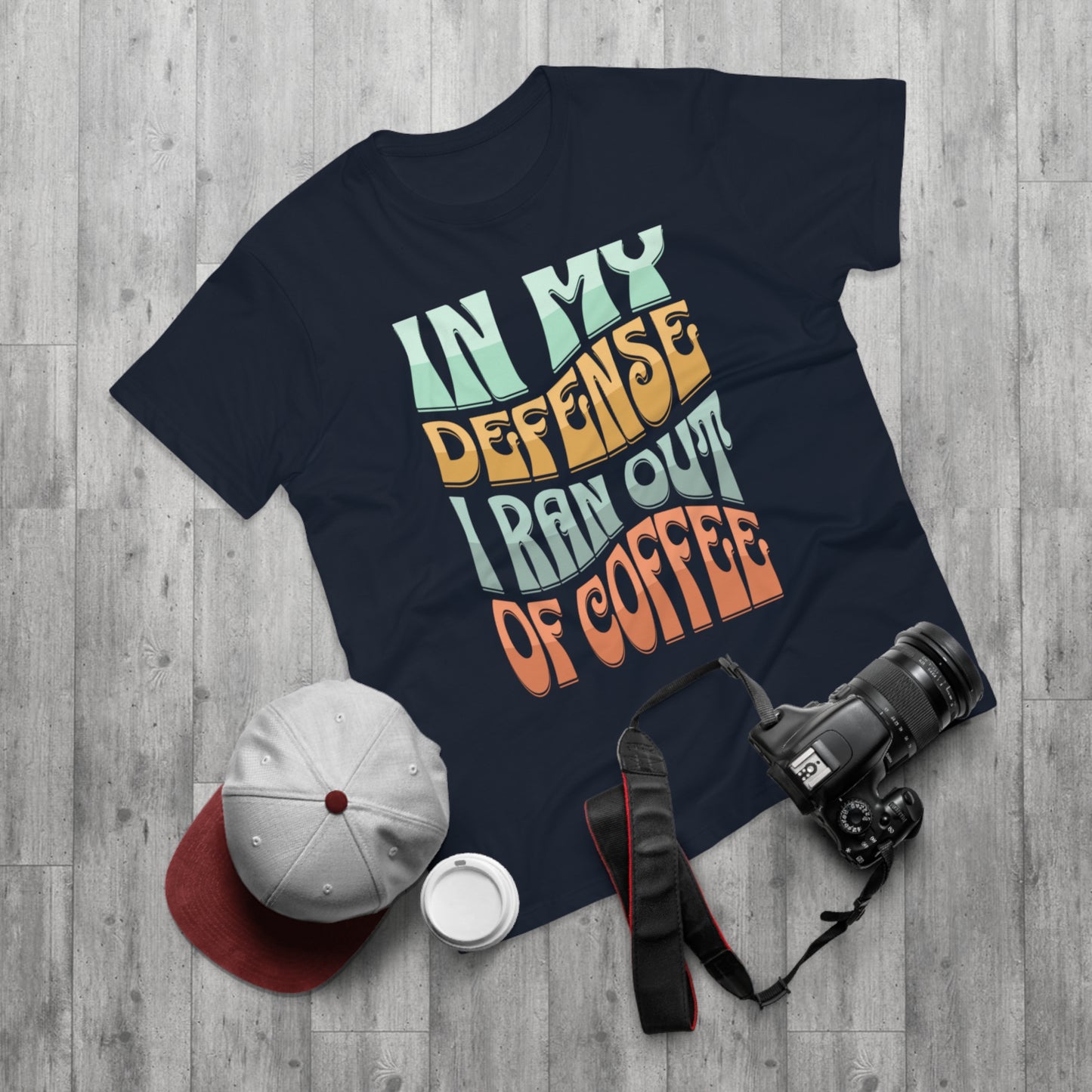 "In My Defense I Ran Out Of Coffee" Retro Typography Coffee Lover Tee