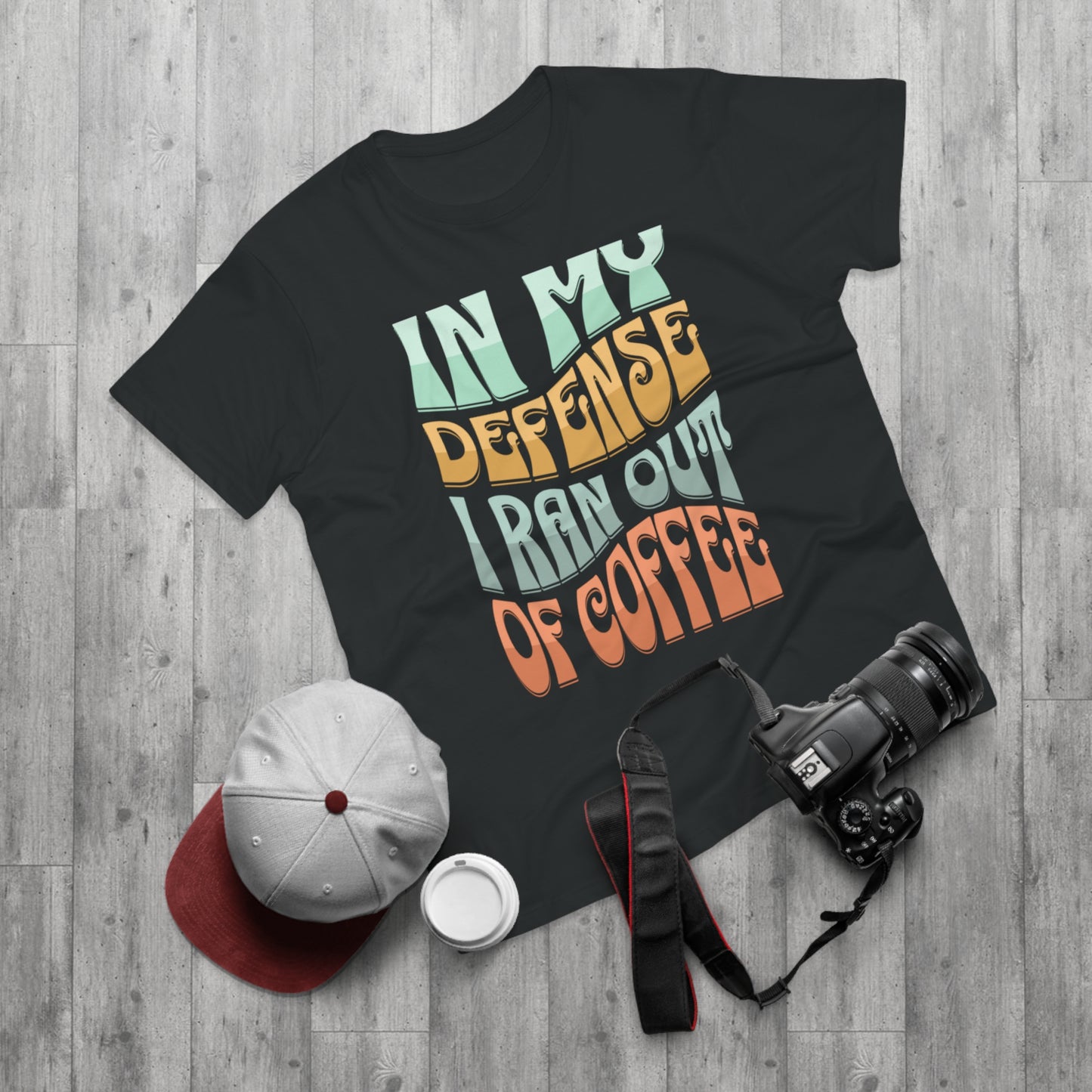 "In My Defense I Ran Out Of Coffee" Retro Typography Coffee Lover Tee