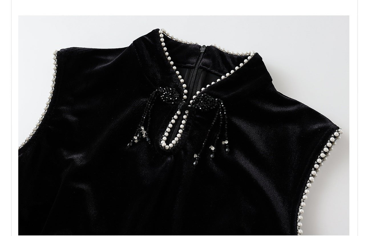 Black Velvet Dress With Beads