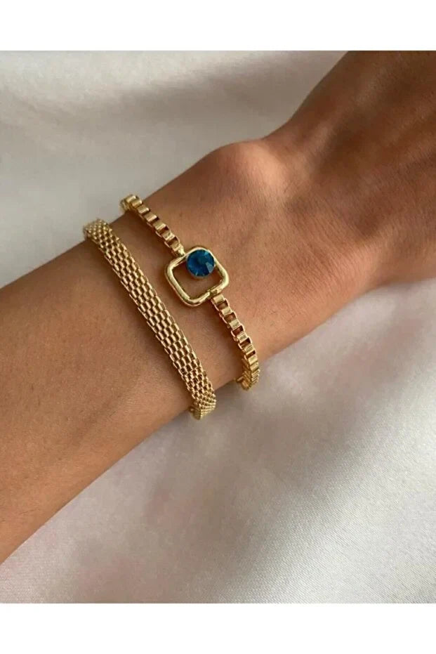 Blue Sparkle Bracelet Set Elegant Layered Jewelry for Women