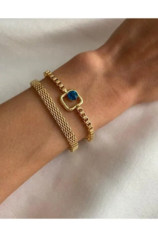 Blue Sparkle Bracelet Set Elegant Layered Jewelry for Women