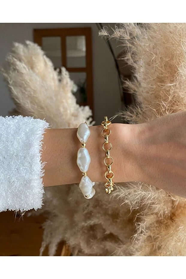Chain and Pearl Bracelet Set Layered Elegant Jewelry for Women