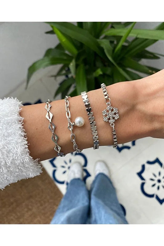 Elegant Winter Bracelet Set with Snowflake Details Layered Jewelry for Women