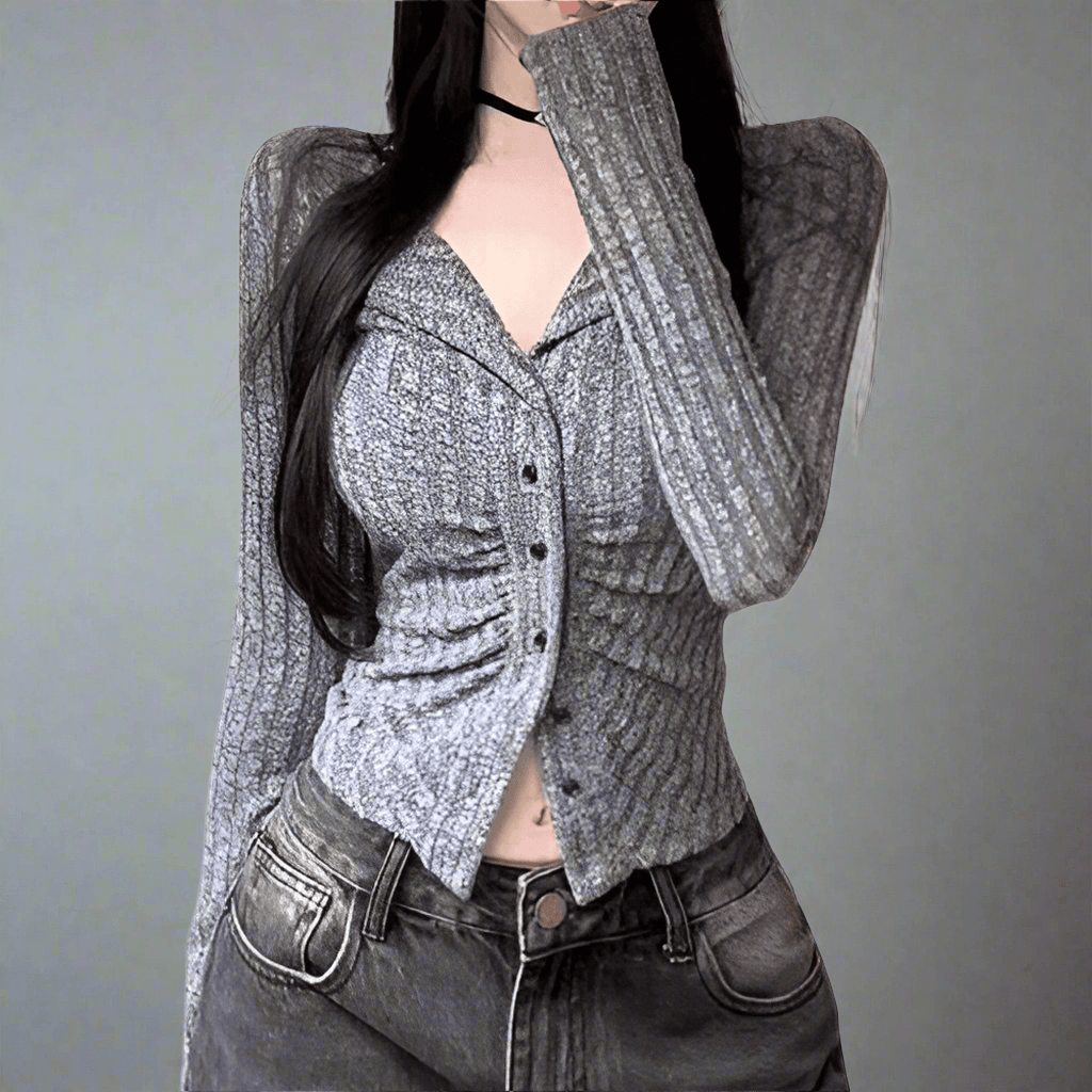 Casual grey knitted cardigan with buttons