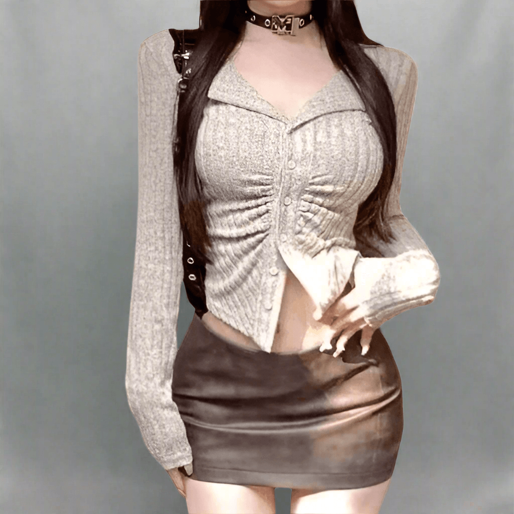 Casual grey knitted cardigan with buttons