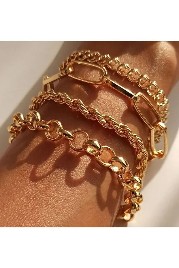 Italian Chain Bracelet Set Layered Stackable Gold Bracelets for Women