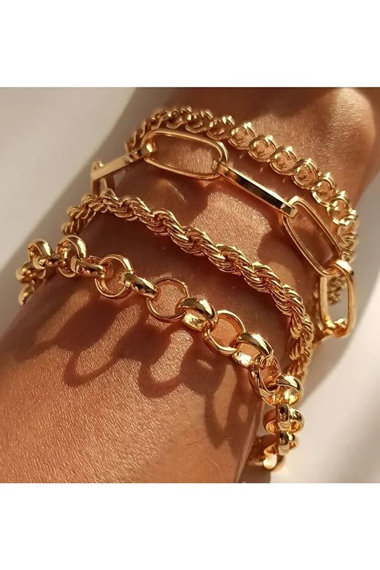 Italian Chain Bracelet Set Layered Stackable Gold Bracelets for Women