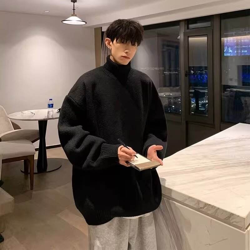 Sweater with High Collar Lazy Style Loose