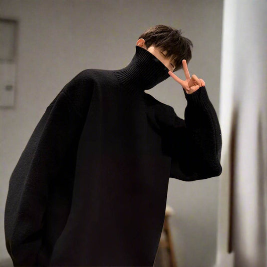 Sweater with High Collar Lazy Style Loose