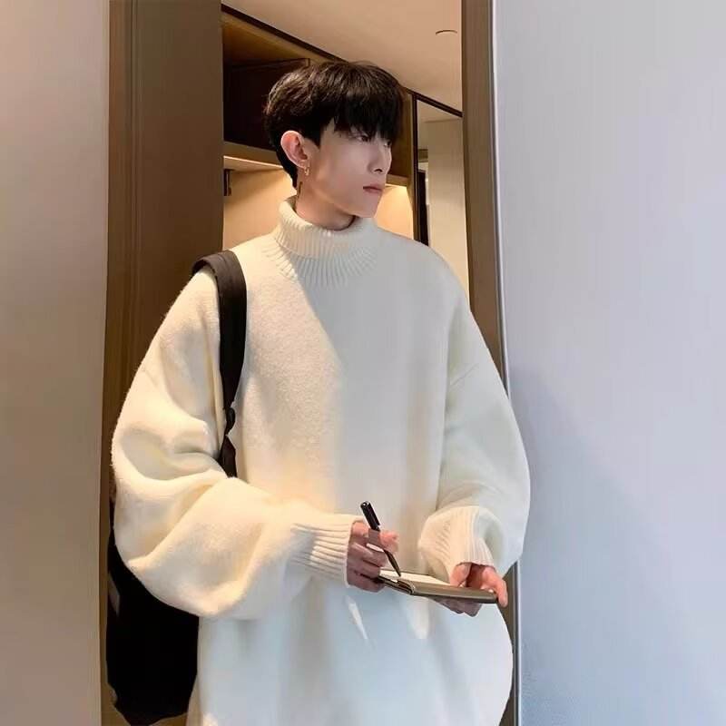 Sweater with High Collar Lazy Style Loose
