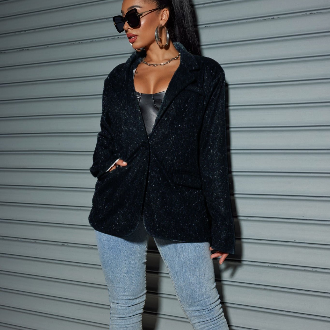 Oversized Sequin Cardigan Blazer