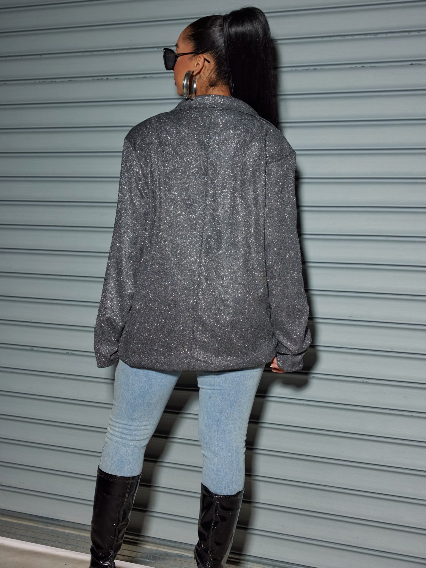 Oversized Sequin Cardigan Blazer