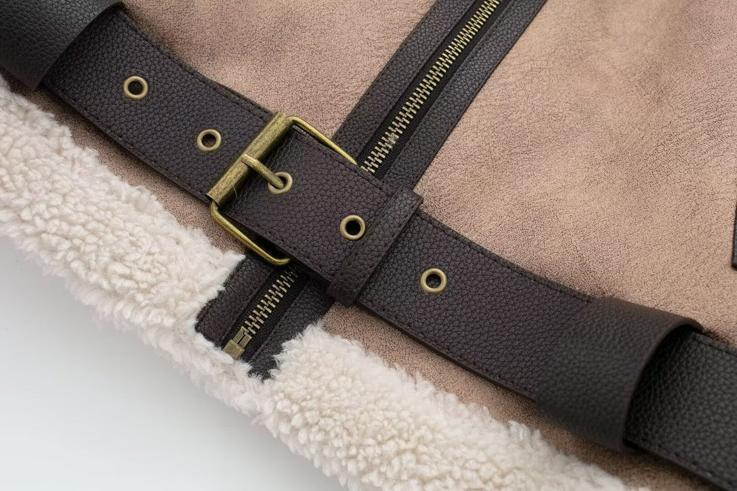 Women Retro Motorcycle Style Short Fur Jacket