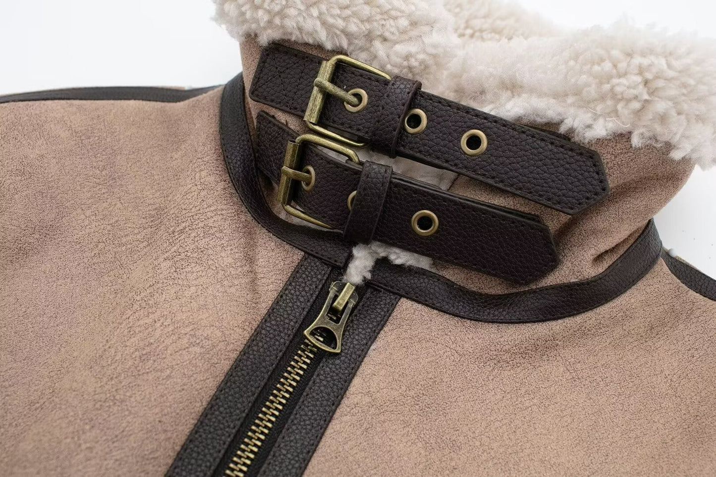 Women Retro Motorcycle Style Short Fur Jacket