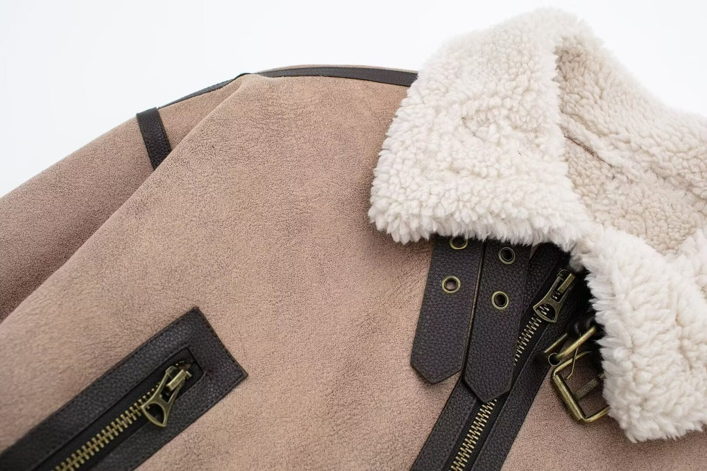 Women Retro Motorcycle Style Short Fur Jacket