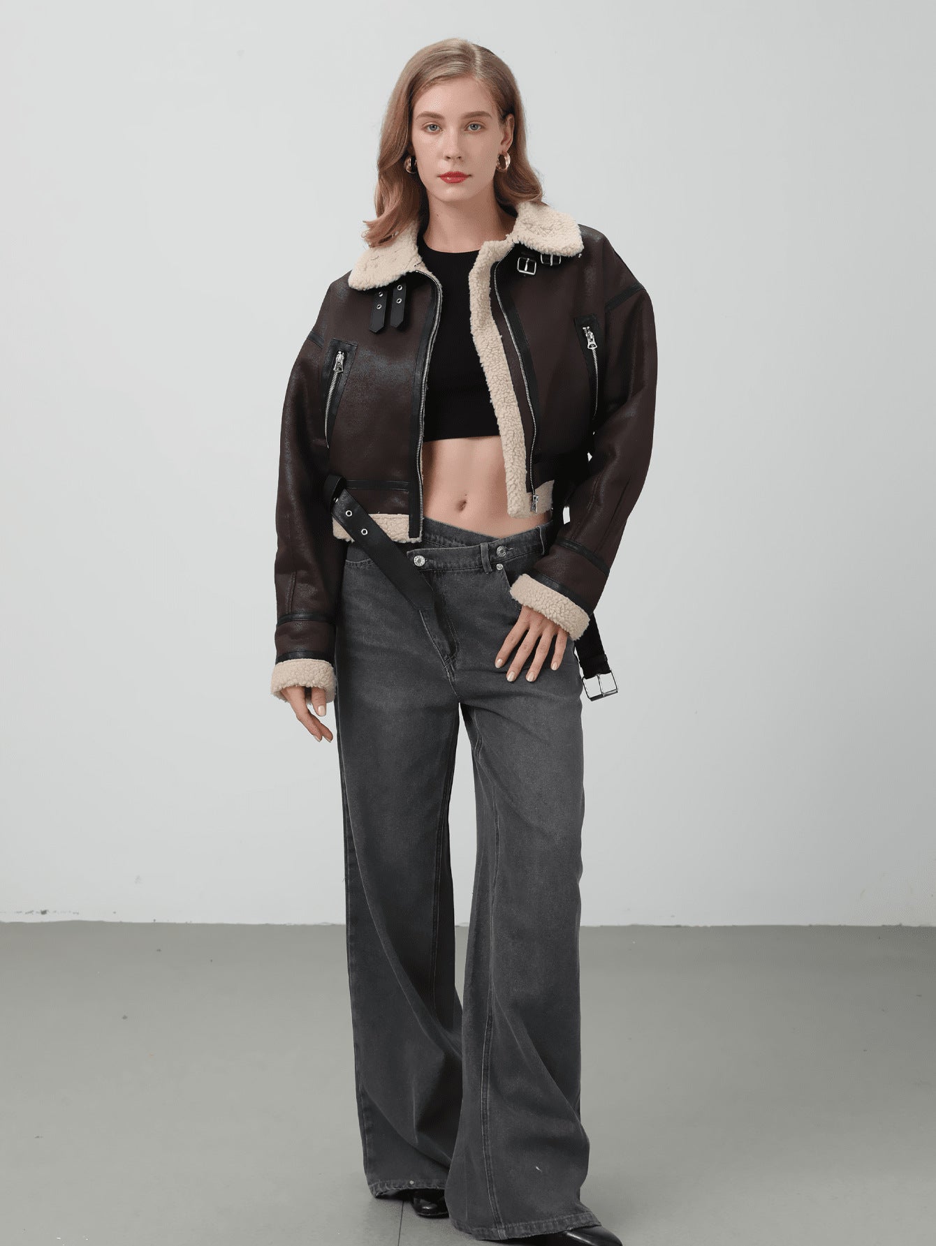 Women Retro Motorcycle Style Short Fur Jacket